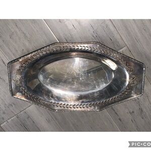 BRS Nickel Silver Plated Ornate Trimmed 12.75” Oval Serving Tray Monogrammed RS